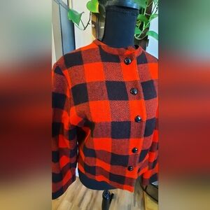 Red Wool Buffalo Plaid Cropped Jacket. Ladies Med. Vintage.